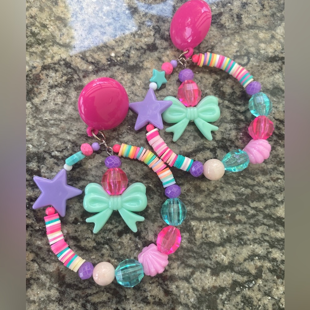 Barbie bright heart Ken love hoop rose bow pink glam earrings statement they - Picture 3 of 6